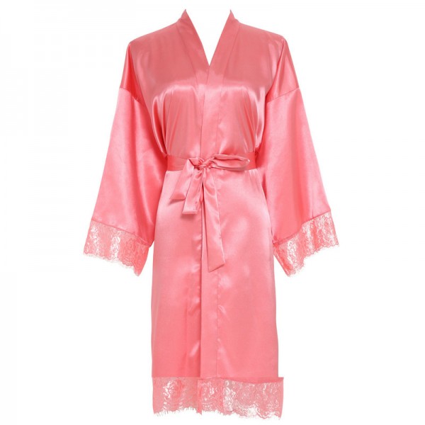 Coral Solid Lace robe Plain robe Bridesmaid silk satin robe Bride  bridal robe Wedding robes 